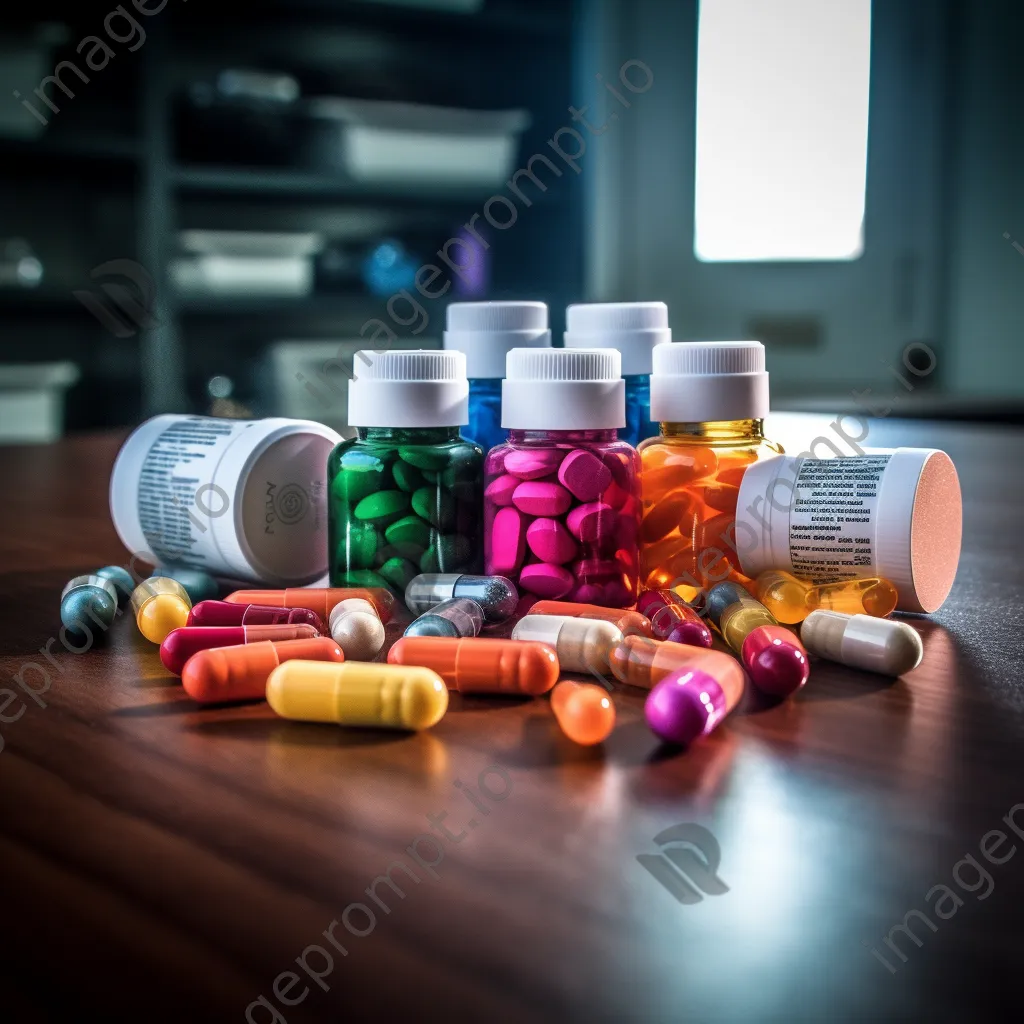 Colorful pills displayed on wooden surface - Image 4