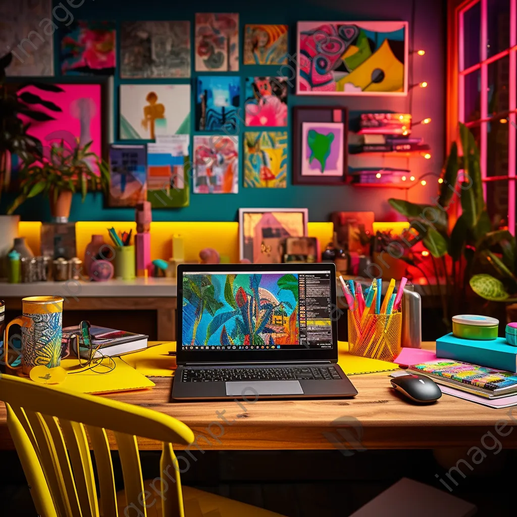 Bright and organized workspace with laptop and study materials. - Image 1