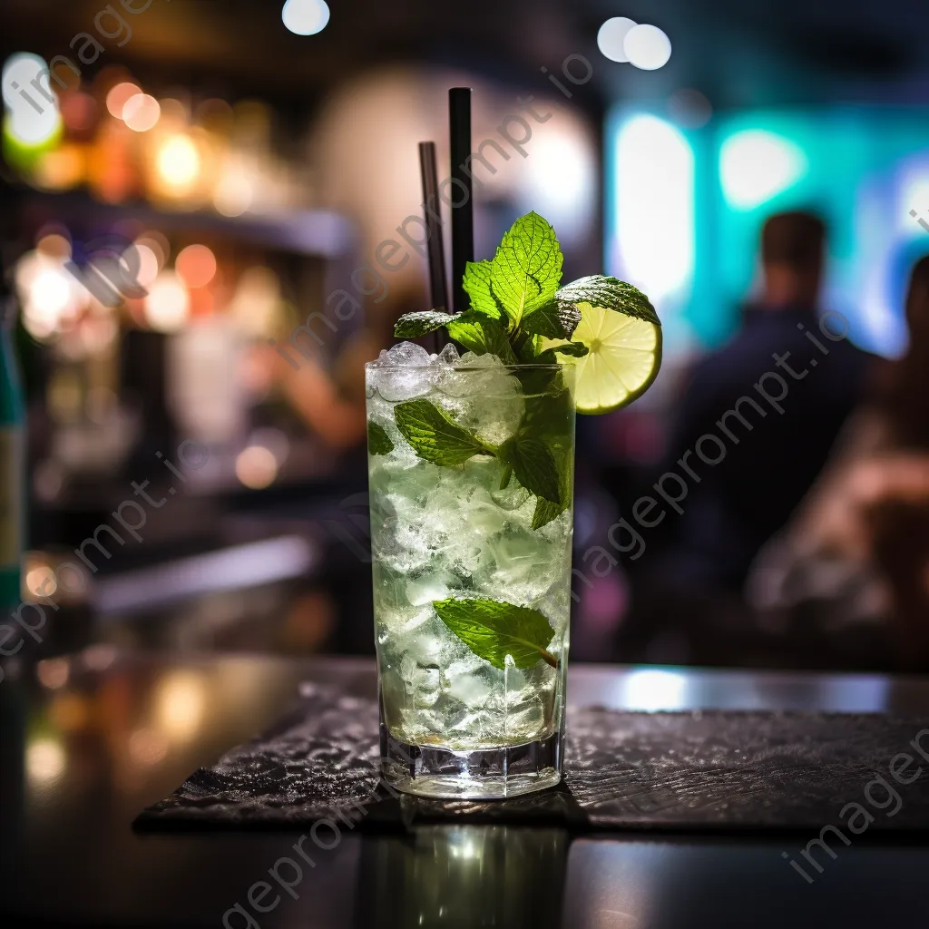 Mojito cocktail with ice and mint on a bar counter - Image 1