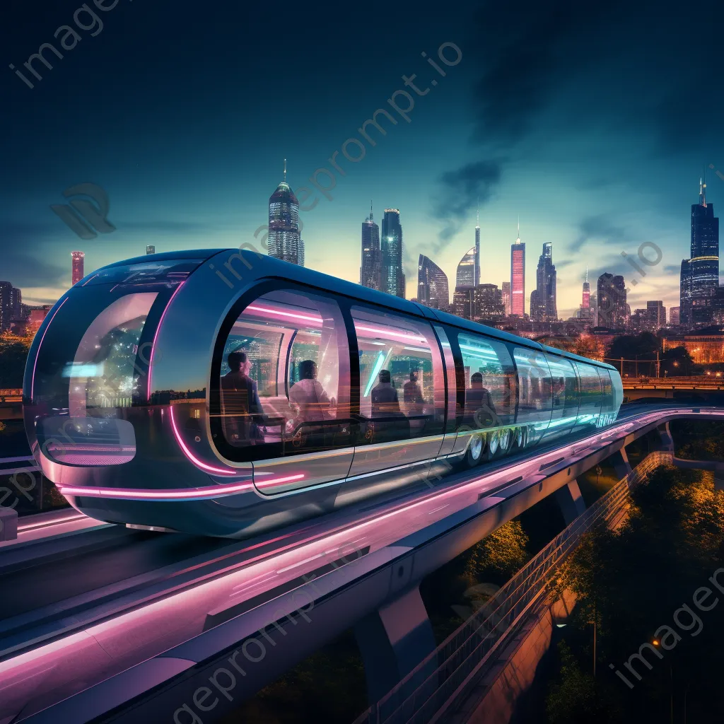 Monorail in a futuristic city skyline at dusk - Image 3