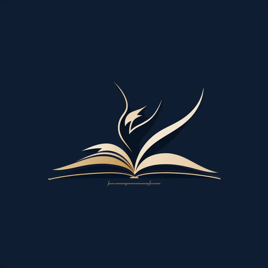 Logo featuring a single line creating a book with pages turning into a bird in flight, in navy and gold. - Image 4