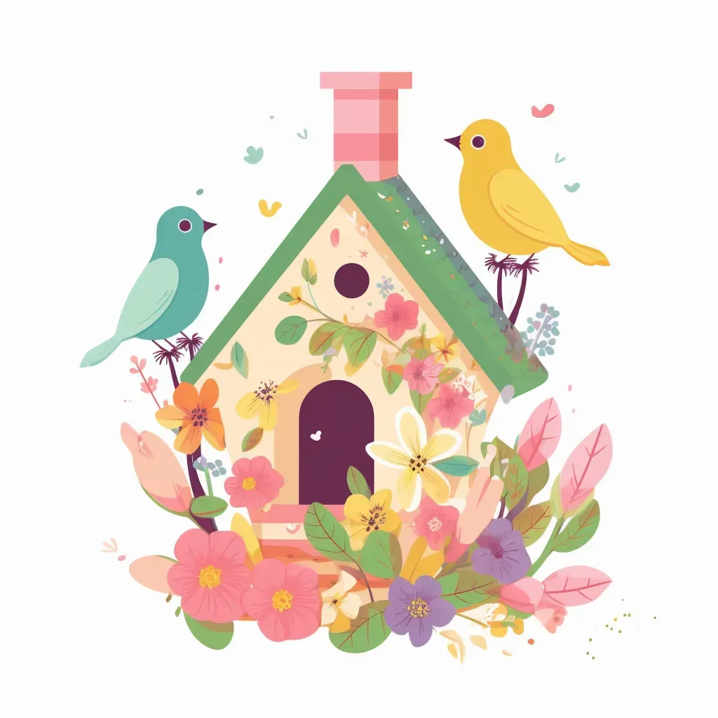 Springtime birdhouse with chirping birds logo - Image 1