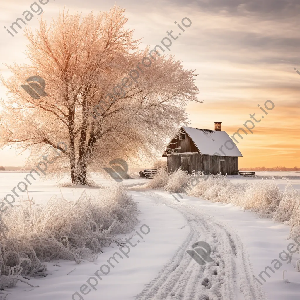 Snow-covered barn in winter landscape - Image 1