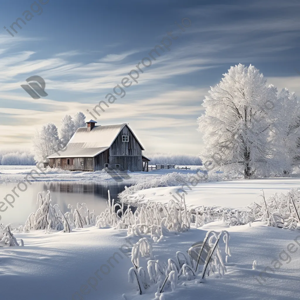 Snow-covered barn in winter landscape - Image 2