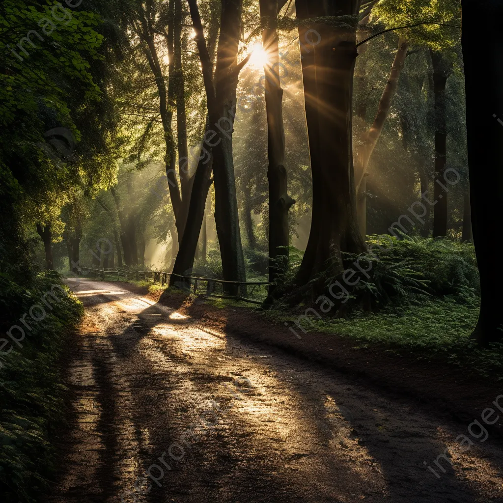 Forest pathway under sunlight and trees - Image 2