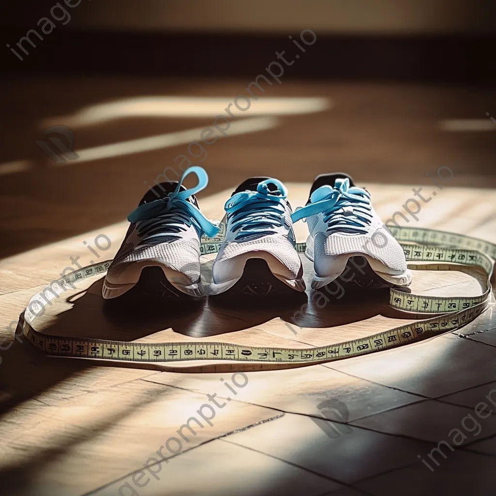 Running shoes placed on measurement tape indoors - Image 2