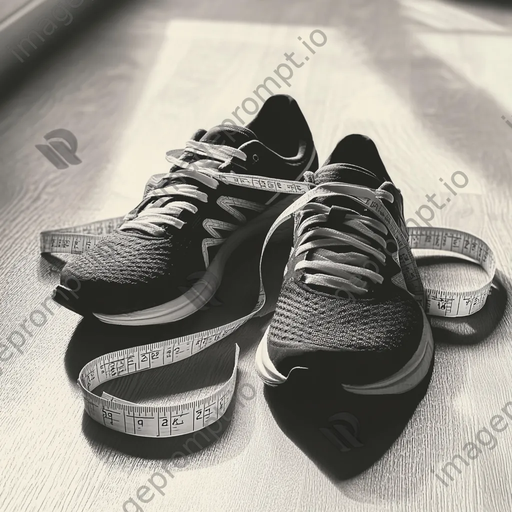 Running shoes placed on measurement tape indoors - Image 3