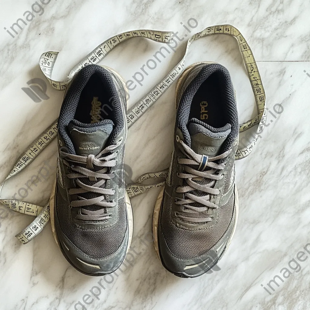 Running shoes placed on measurement tape indoors - Image 4