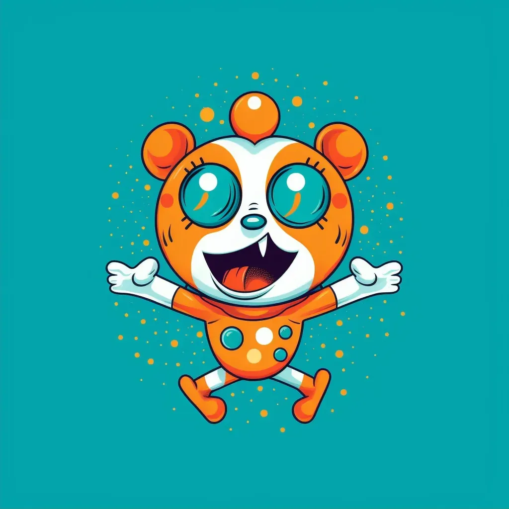 Whimsical cartoon logo for novelty t-shirt brand in orange and teal - Image 2