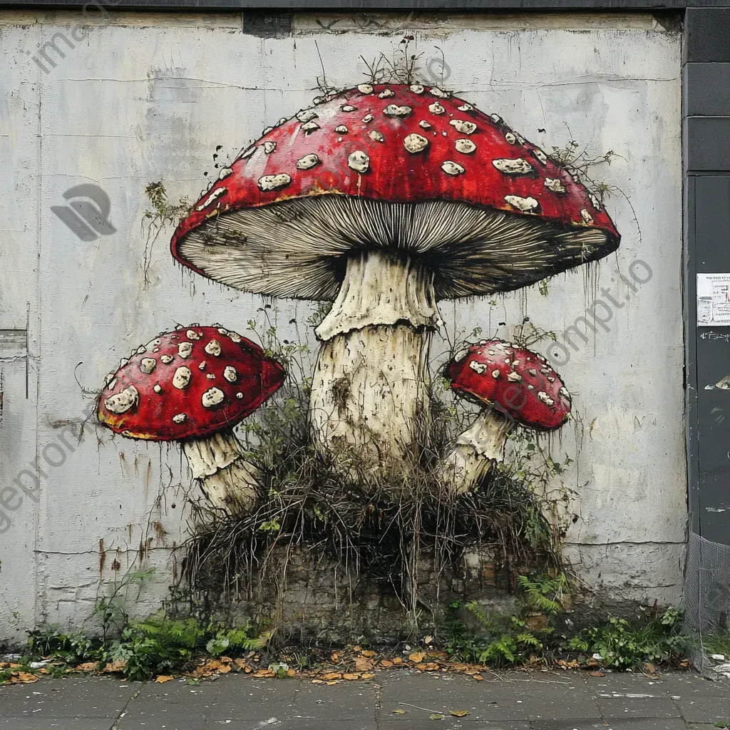 Dynamic graffiti representation of cascading mushroom spores with organic forms - Image 1