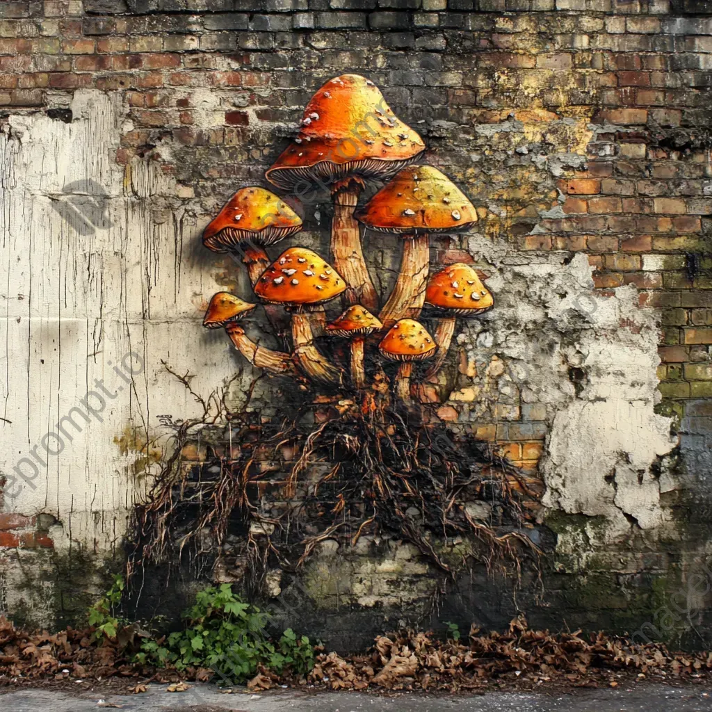 Dynamic graffiti representation of cascading mushroom spores with organic forms - Image 2