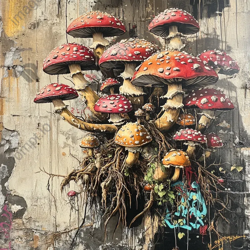 Dynamic graffiti representation of cascading mushroom spores with organic forms - Image 3