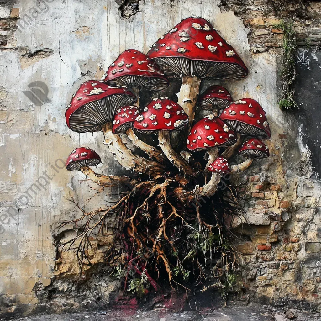 Dynamic graffiti representation of cascading mushroom spores with organic forms - Image 4