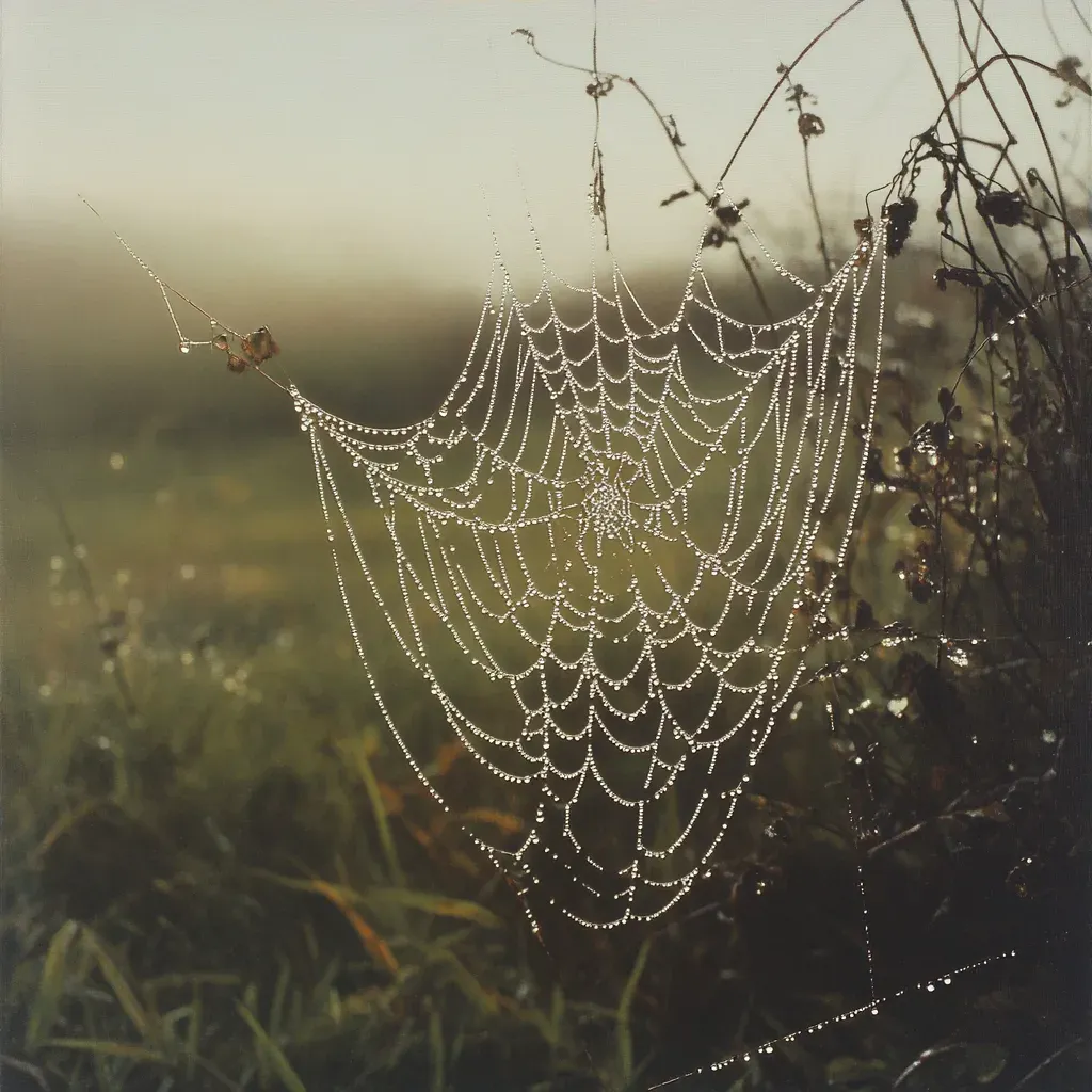 Artwork showing a delicate cobweb embellished with twinkling morning dew - Image 3