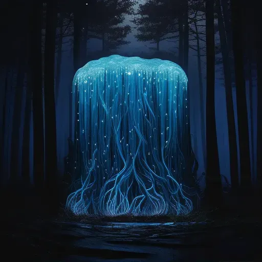 Bioluminescent jellyfish forest in deep ocean casting mystical glow - Image 1