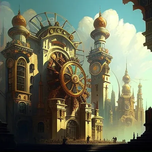 Illustration of a clockwork city with buildings and streets powered by gears and springs - Image 2