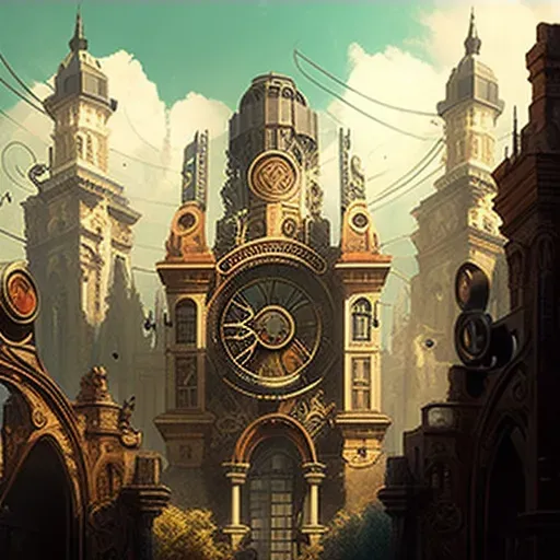 Illustration of a clockwork city with buildings and streets powered by gears and springs - Image 3