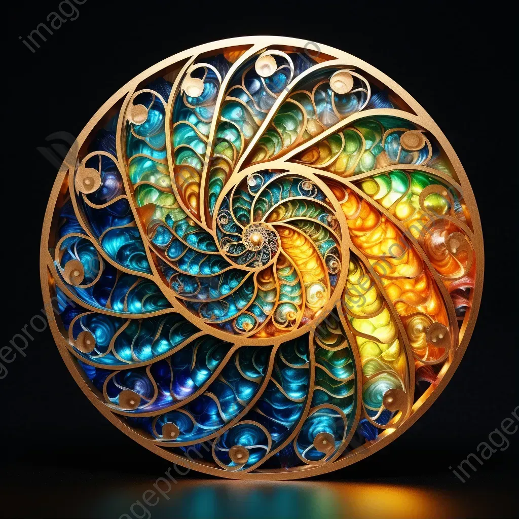 Intricate mandala artwork forming a fibonacci spiral with gradual color transitions - Image 1