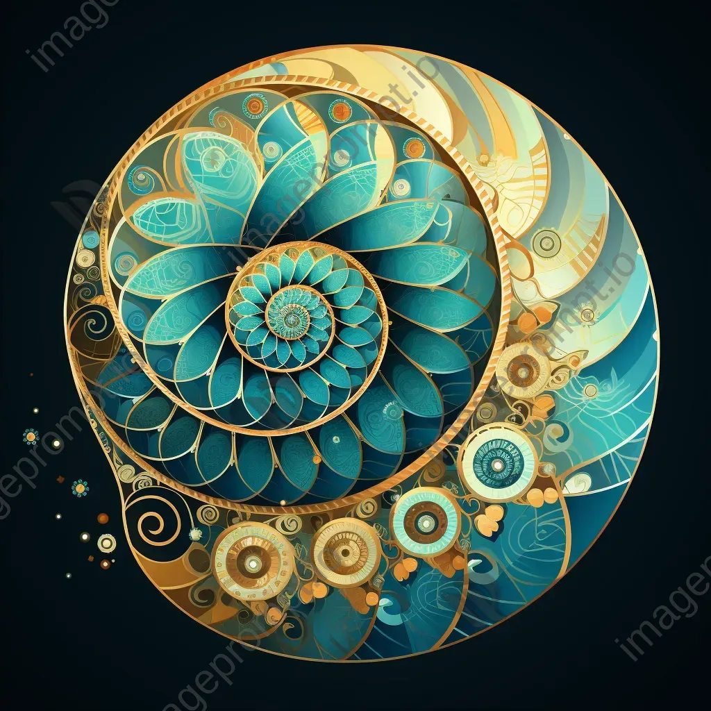 Intricate mandala artwork forming a fibonacci spiral with gradual color transitions - Image 2