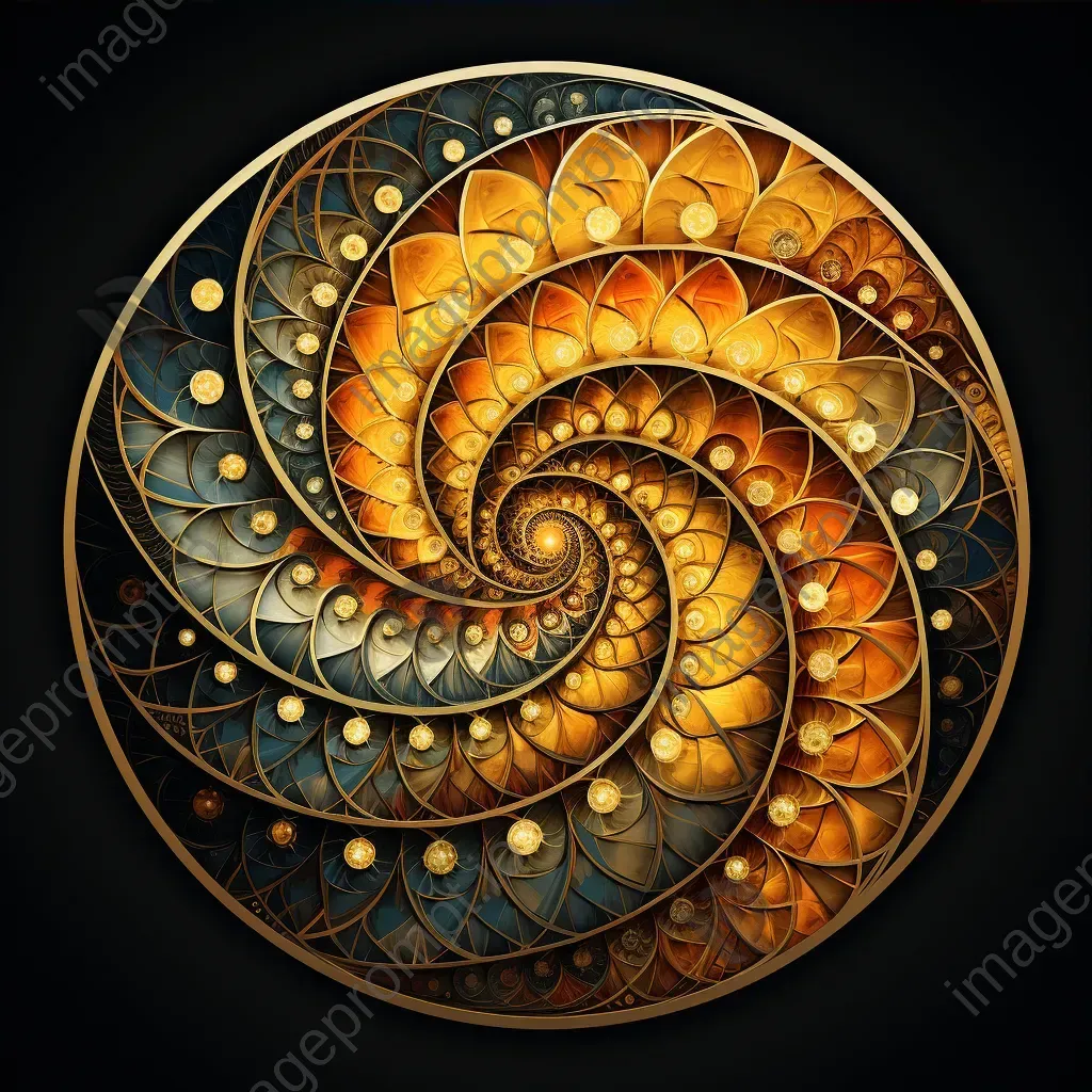 Intricate mandala artwork forming a fibonacci spiral with gradual color transitions - Image 3