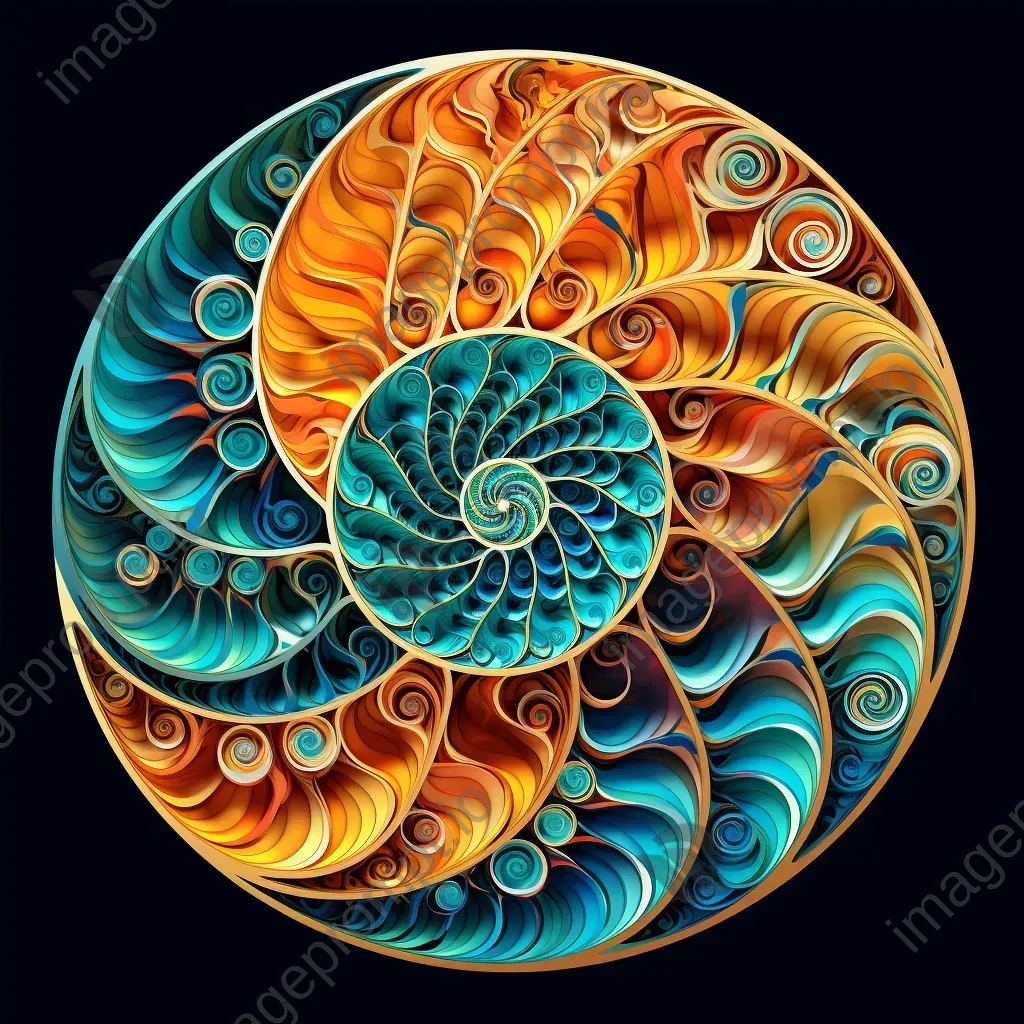 Intricate mandala artwork forming a fibonacci spiral with gradual color transitions - Image 4