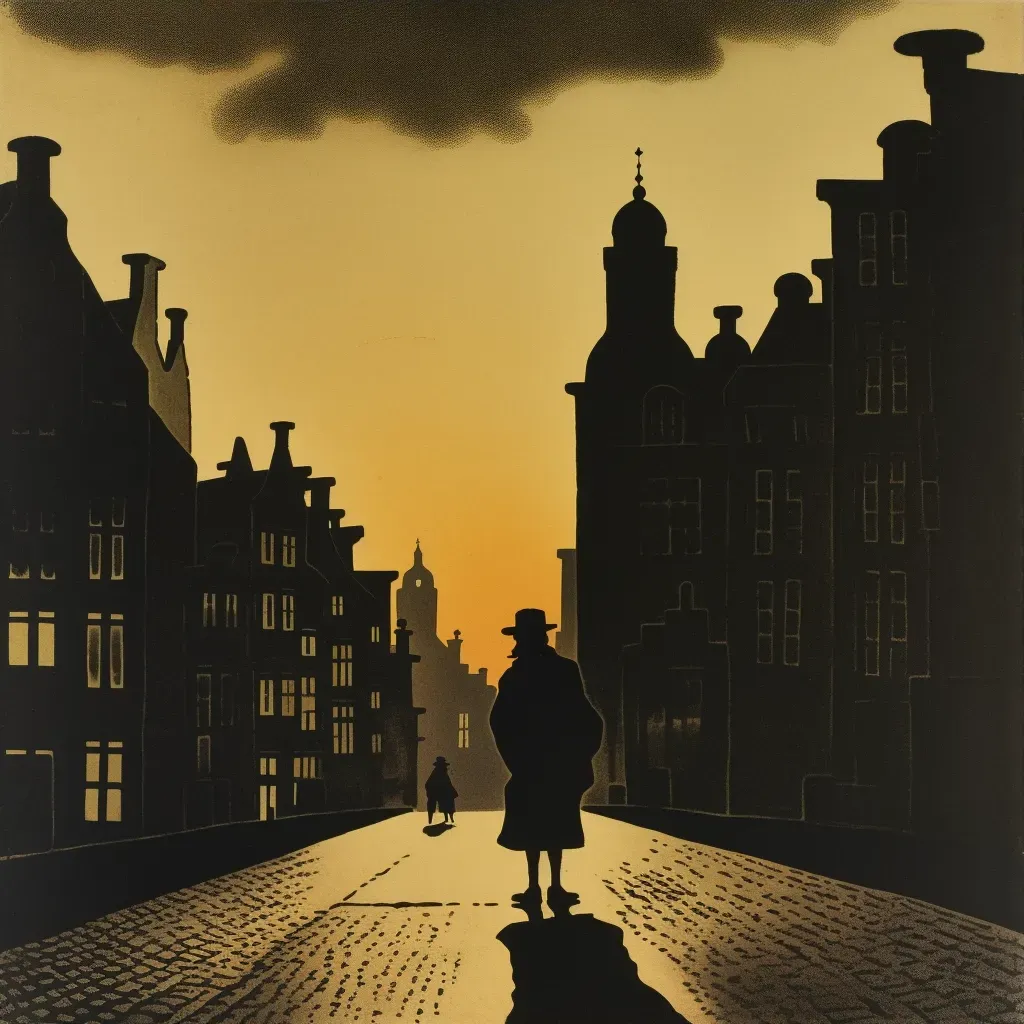 Silhouetted figure walking into bright cityscape at twilight - Image 3