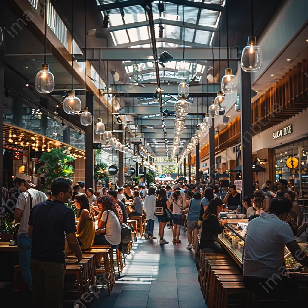 Crowded food court in a shopping mall with various food options. - Image 2