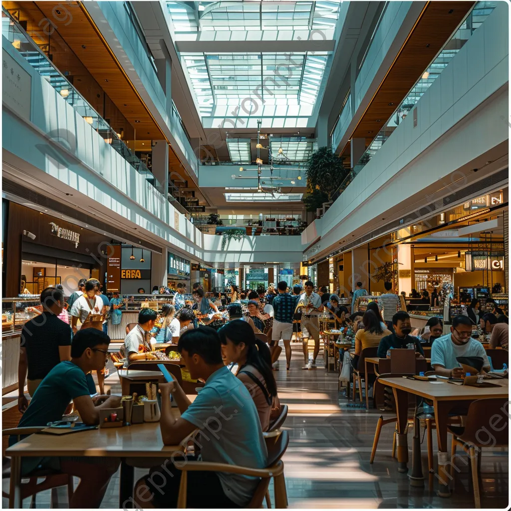 Crowded food court in a shopping mall with various food options. - Image 3