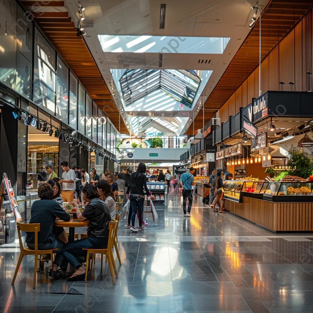 Crowded food court in a shopping mall with various food options. - Image 4