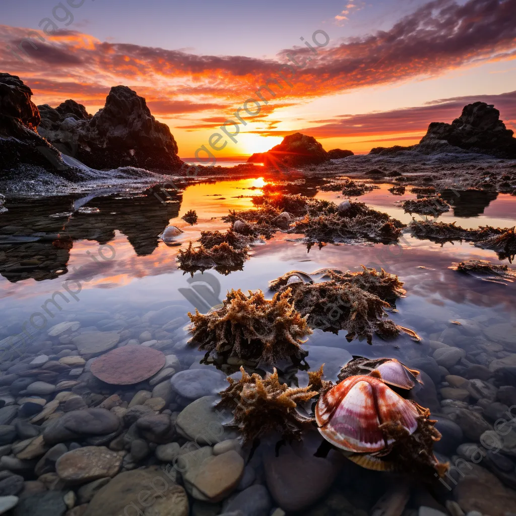 Sunset over rock pools filled with shells - Image 2