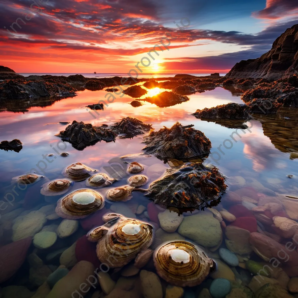 Sunset over rock pools filled with shells - Image 3