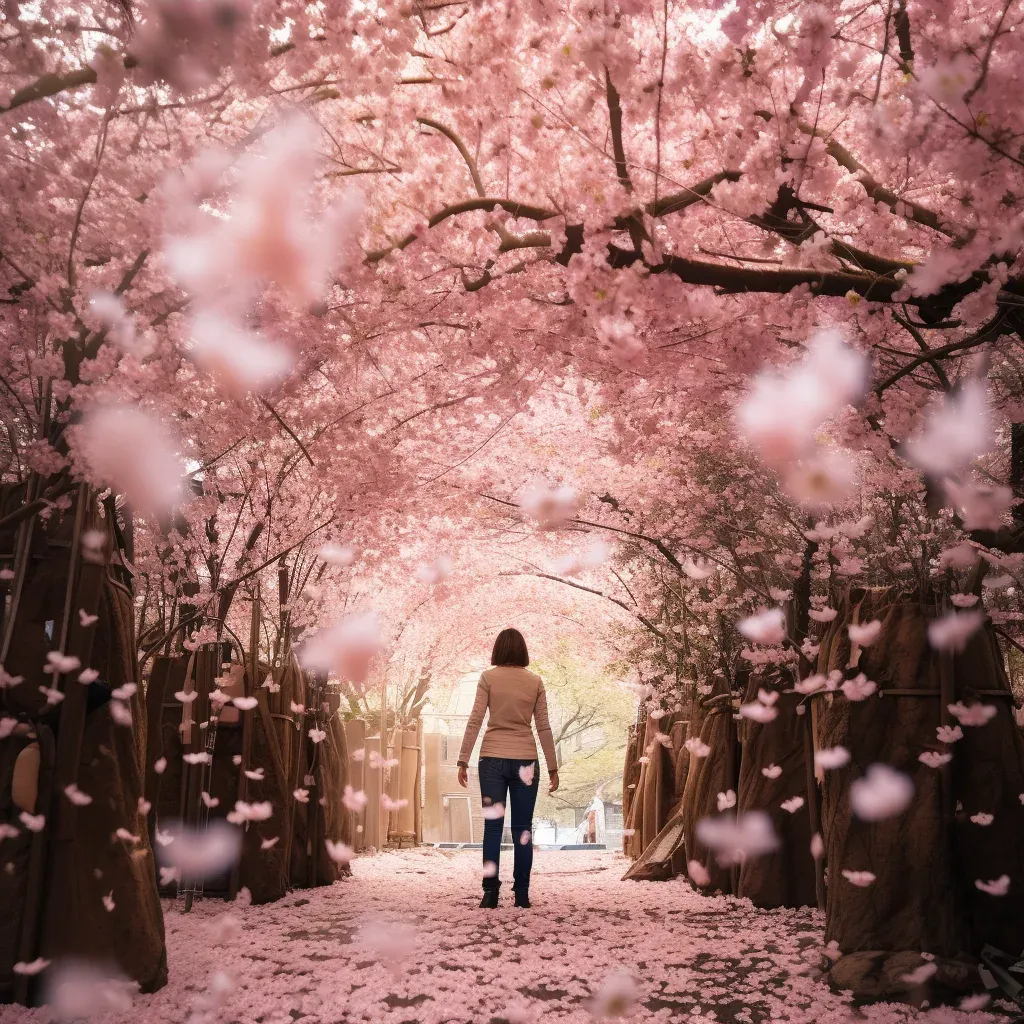 A person standing under a canopy of cherry blossoms - Image 3