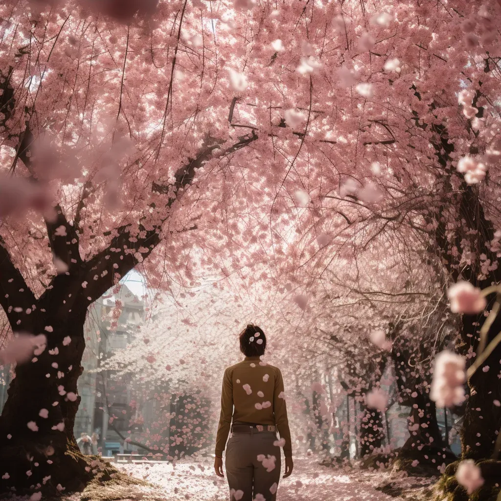 A person standing under a canopy of cherry blossoms - Image 4