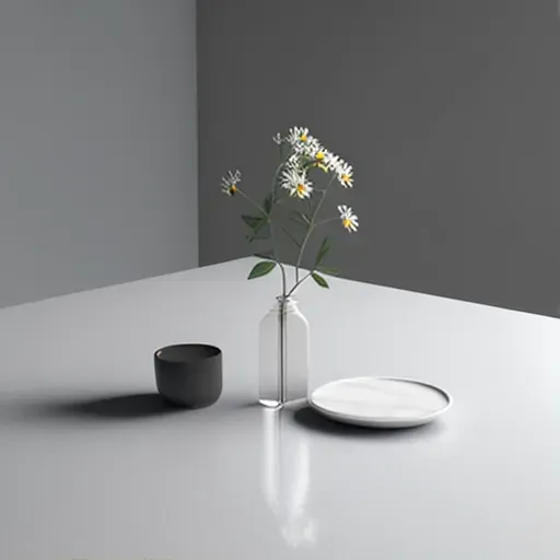 Image of a minimalist dining scene with a single vase holding a bloom - Image 1