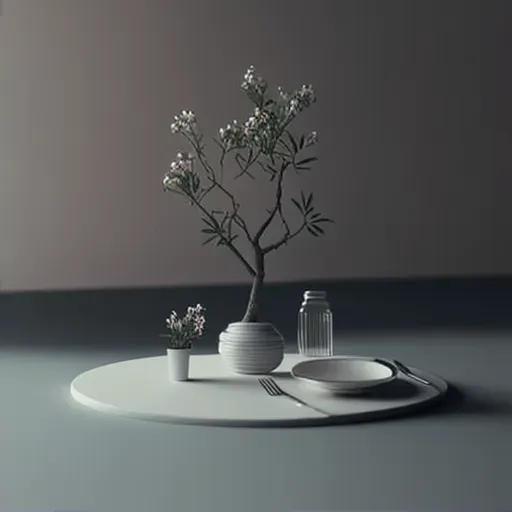 Image of a minimalist dining scene with a single vase holding a bloom - Image 2