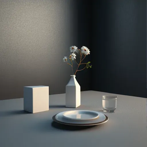 Image of a minimalist dining scene with a single vase holding a bloom - Image 3