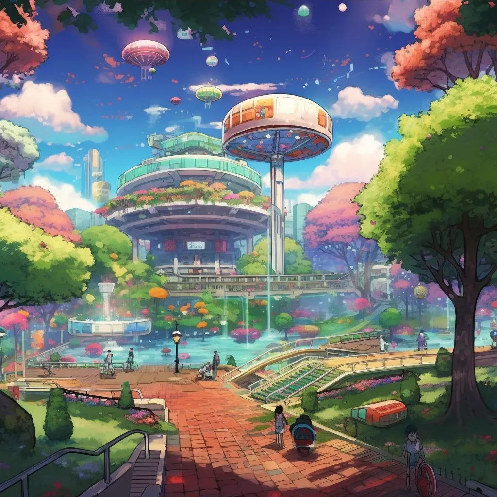 Image of a retro city park with futuristic elements - Image 3