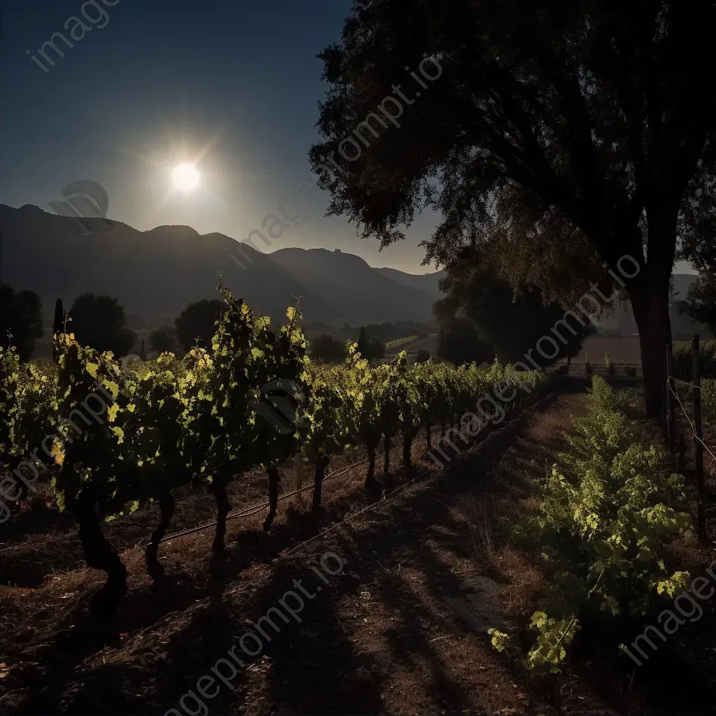 Moonlit vineyard with grapevines in shadows - Image 2