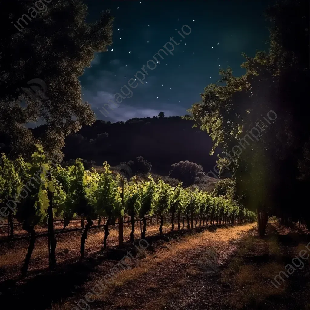 Moonlit vineyard with grapevines in shadows - Image 3