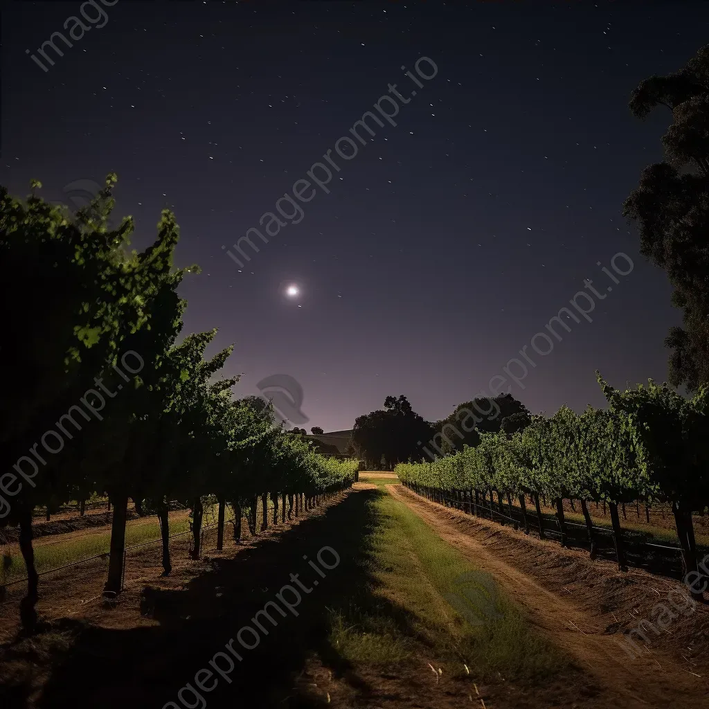 Moonlit vineyard with grapevines in shadows - Image 4