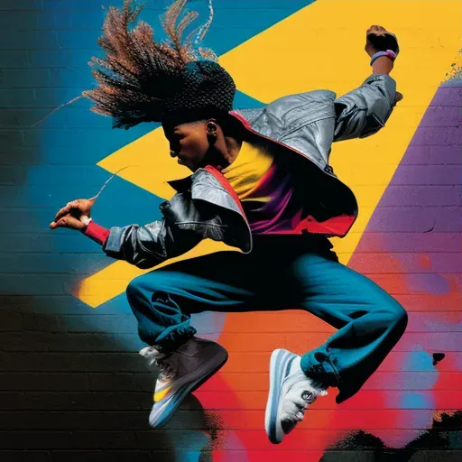 Hip hop dancer performing a jump in front of a graffiti-covered wall - Image 3