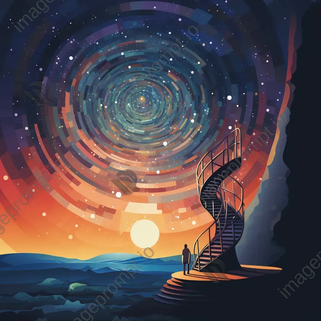 Low poly artwork of a telescope viewing a far-off spiraling galaxy - Image 1