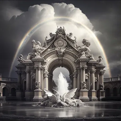 Heavenly realm with palace of clouds and fluttering cherubs - Image 3