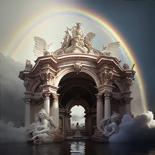 Heavenly realm with palace of clouds and fluttering cherubs - Image 4