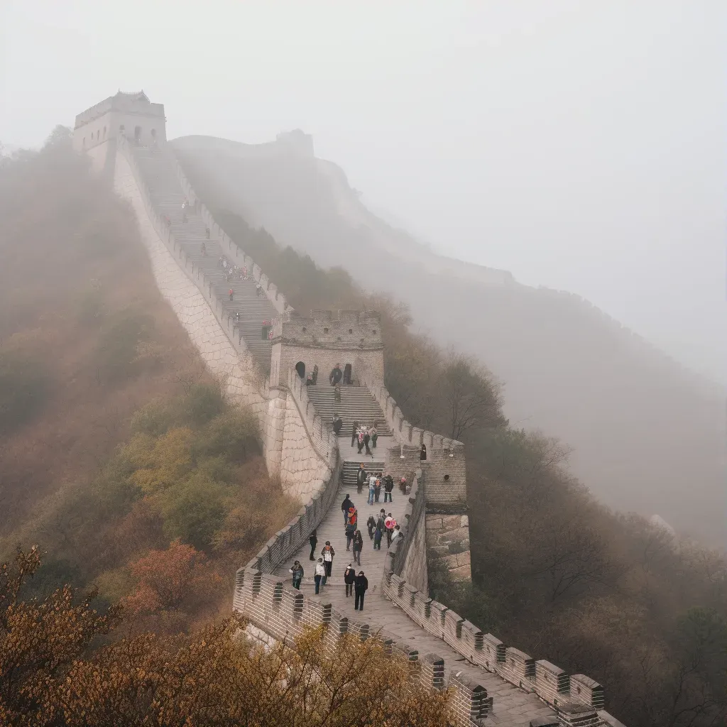 Great Wall of China with tourists walking along the wall - Image 3