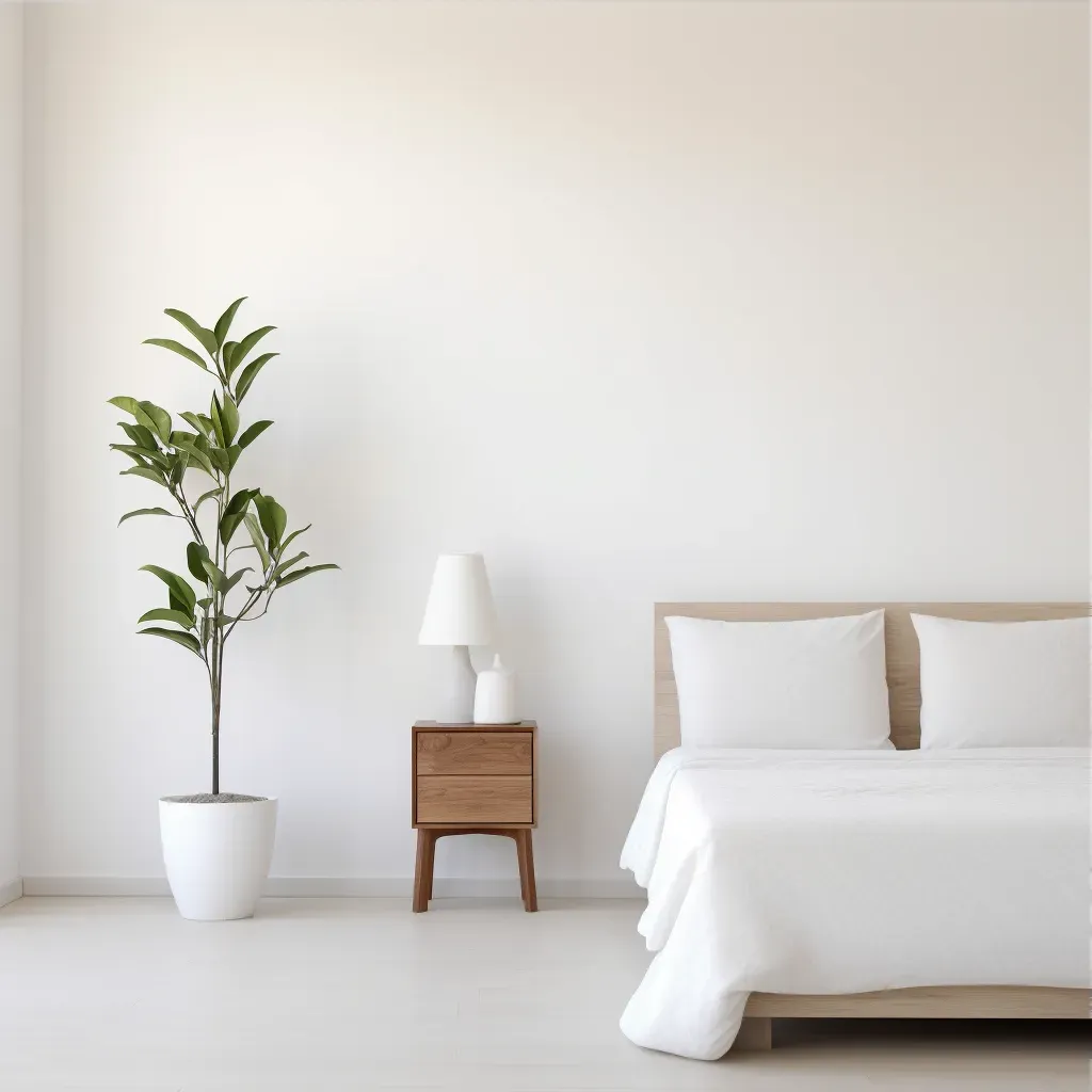 Green plant in minimalist white bedroom - Image 3