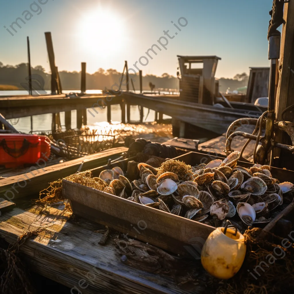 Oyster farming tools on a weathered dock - Image 3