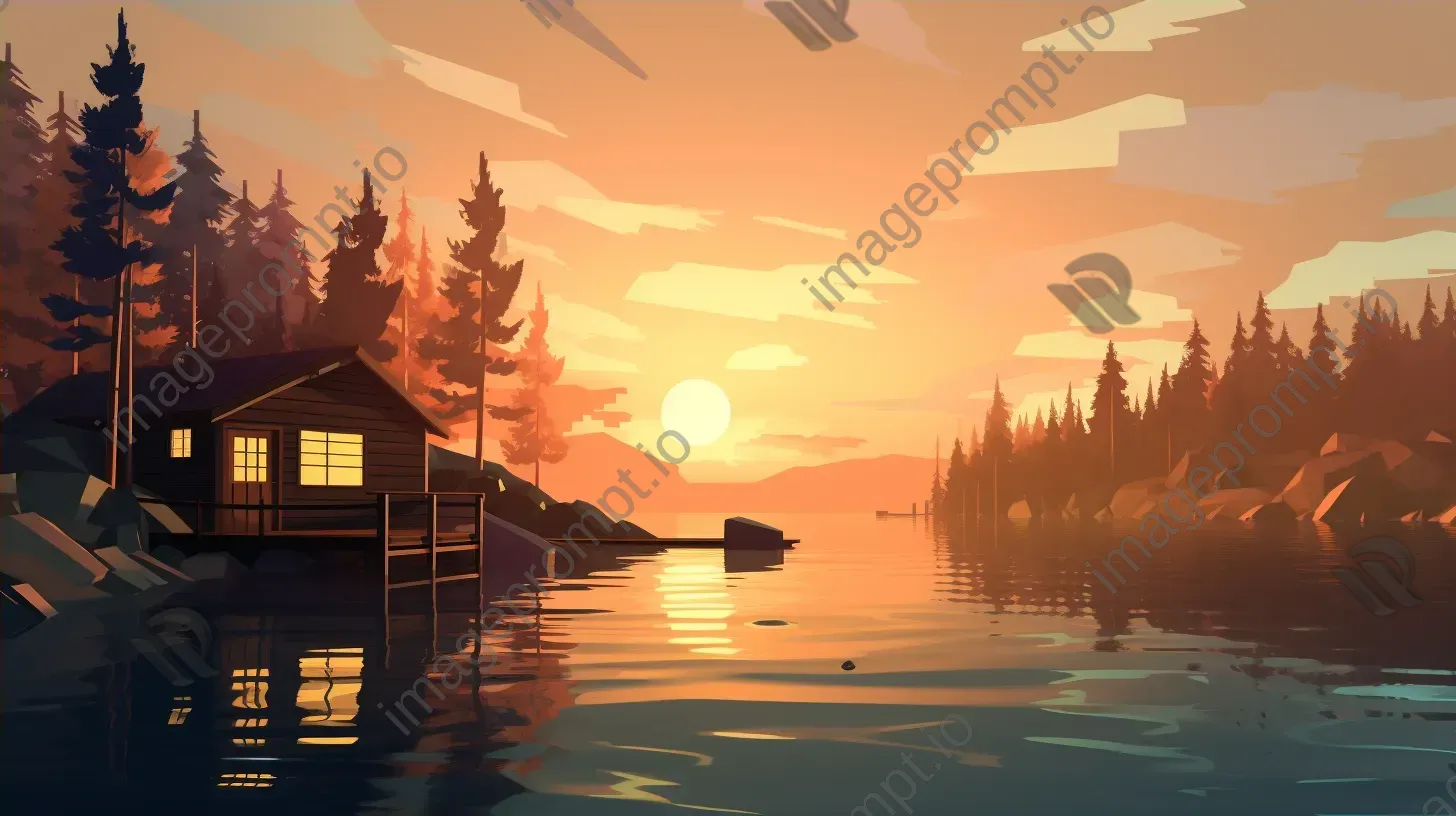 Peaceful low poly sunset at a lakeside cabin - Image 4