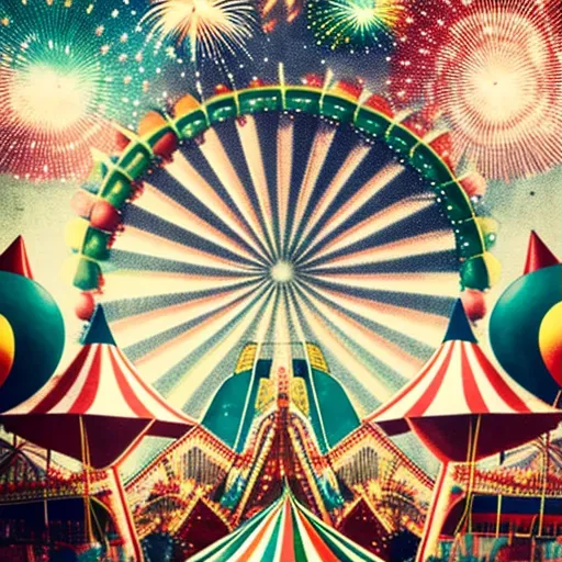 Colorful carnival scene with rides and fireworks - Image 1