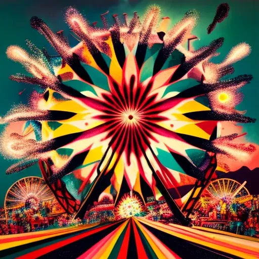 Colorful carnival scene with rides and fireworks - Image 3